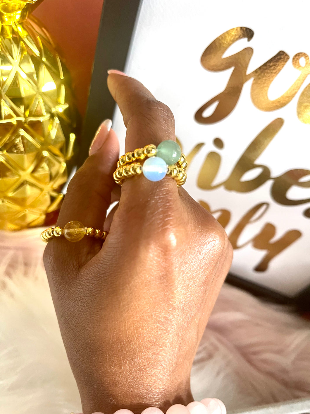 Crystal & Gold Hematite ring