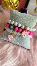 Load image into Gallery viewer, White Howlite with Pink Heart evil eye
