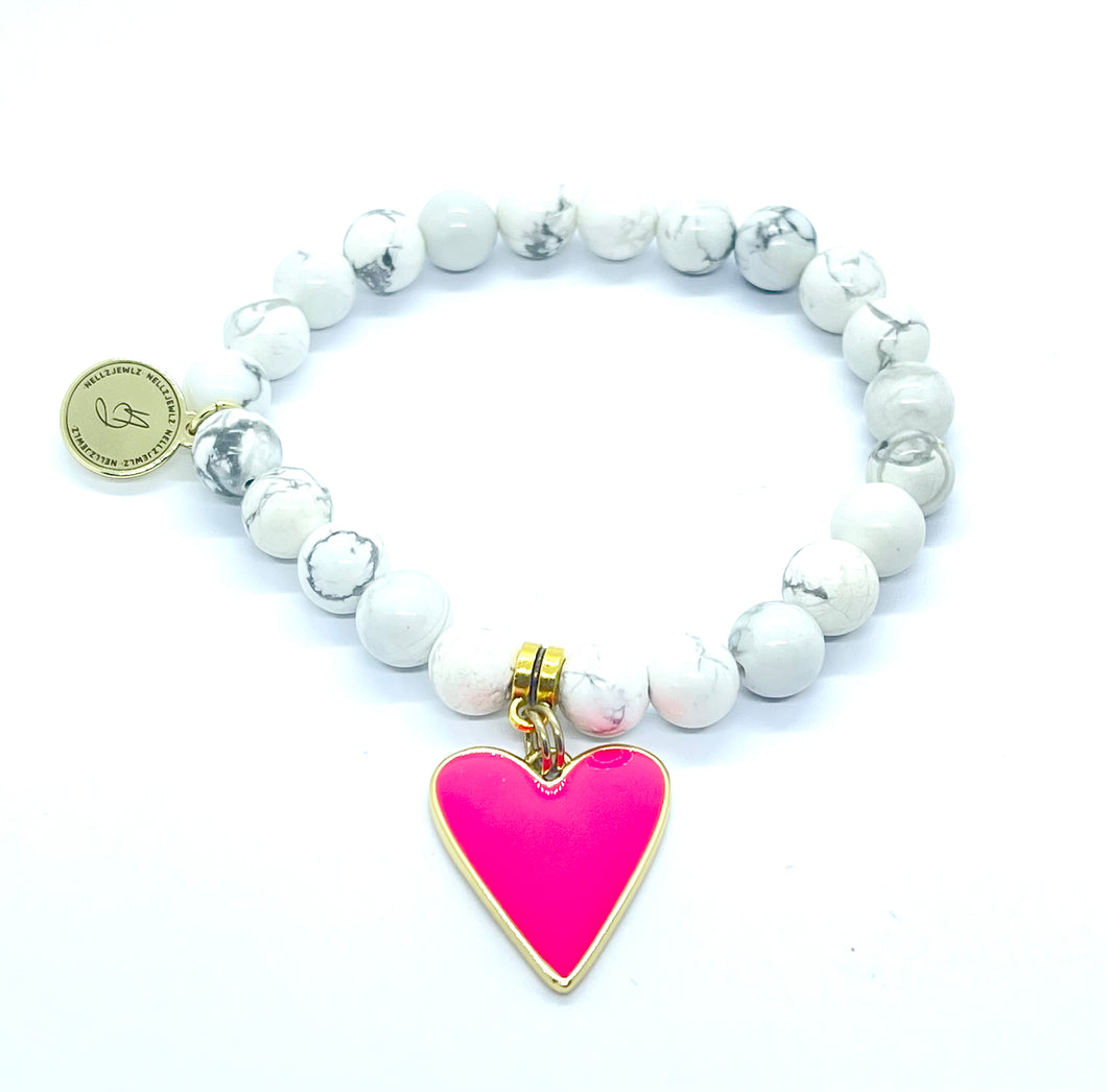 Howlite with pink gold plated heart