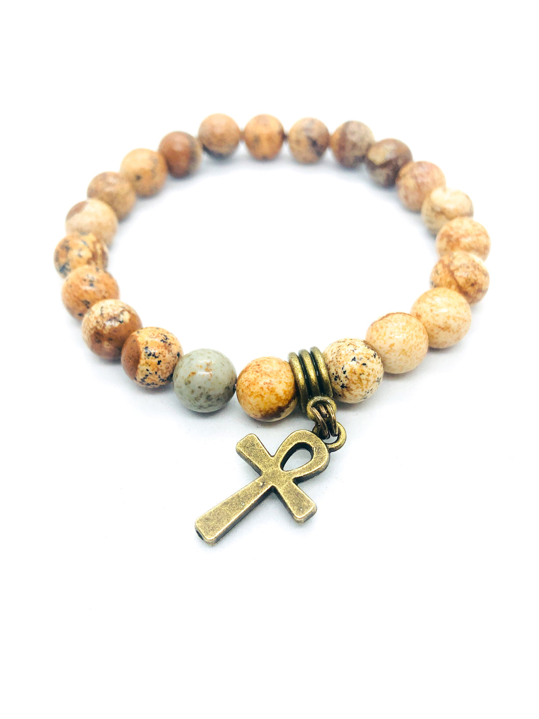 PICTURE JASPER ON ANTIQUE GOLD ANKH